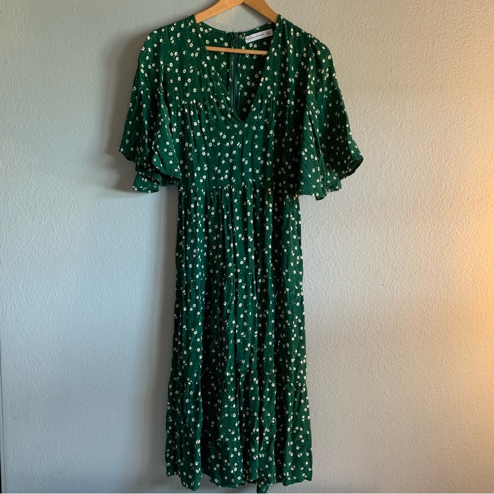 Faithfull The Brand Green Flower Print Midi Dress Size 2